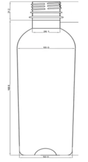 Plano o esquema con medidas de la botella PET 400 ml natural PCO 28-1816 generica