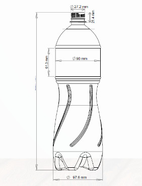 Plano o esquema con medidas de la botella PET 1750 ml natural PCO 28-1816 Generica